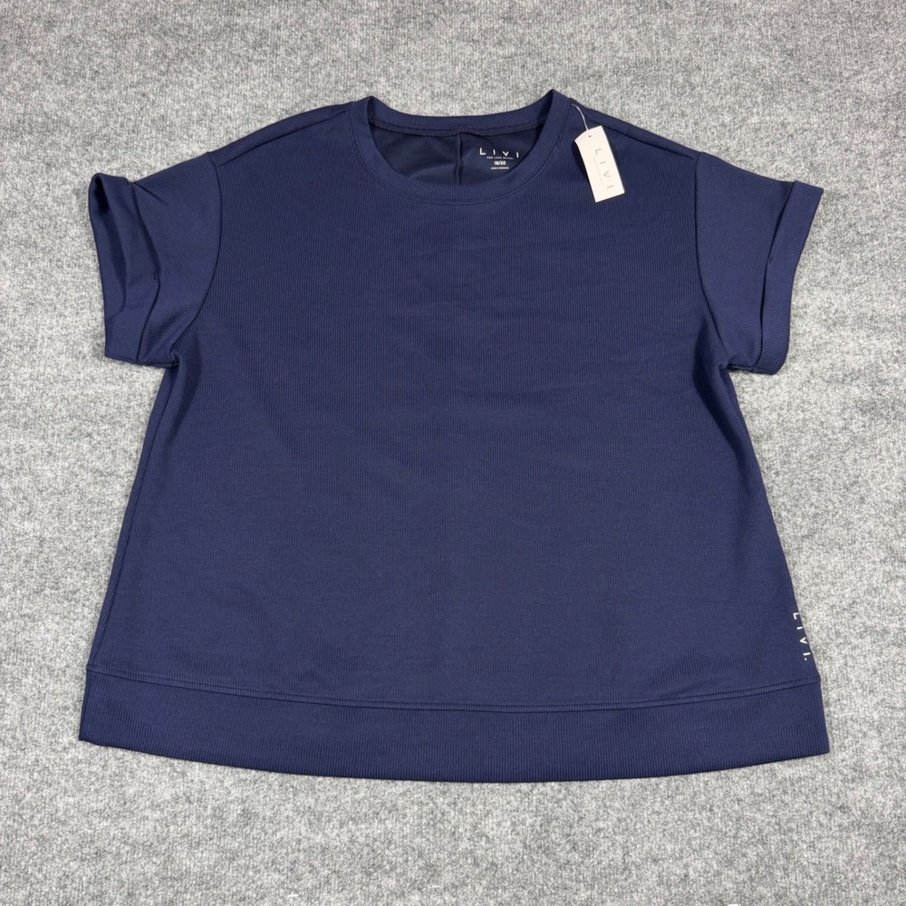 Livi Lane Bryant Ribbed Activewear Top Women 18/20 Navy Blue Polyester Modal NWT